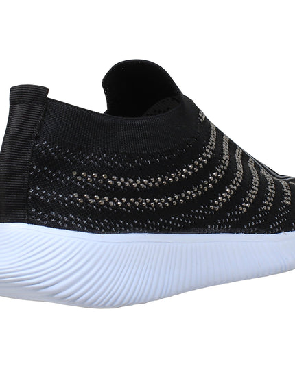 SOBEYO Women's Sneakers Running Shoes Rhinestone Strips Accent Black