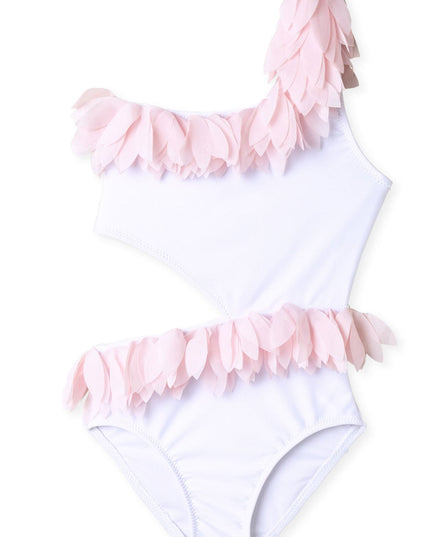 White Side Cut Swimsuit with Pink Petals