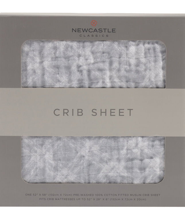 Glacier Grey Plaid Cotton Muslin Crib Sheet