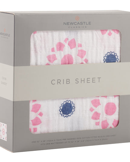 Primrose Indigo Cotton Muslin Crib Sheet
