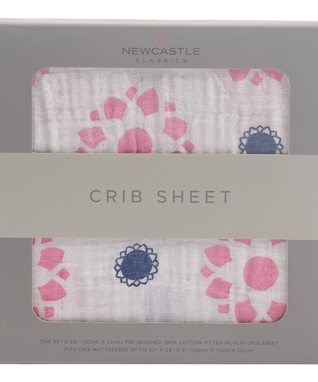Primrose Indigo Cotton Muslin Crib Sheet
