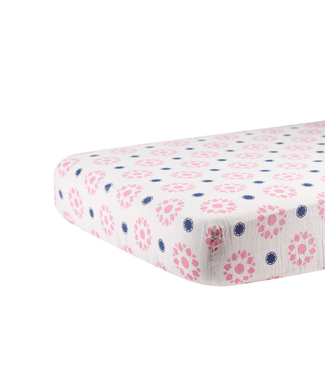 Primrose Indigo Cotton Muslin Crib Sheet