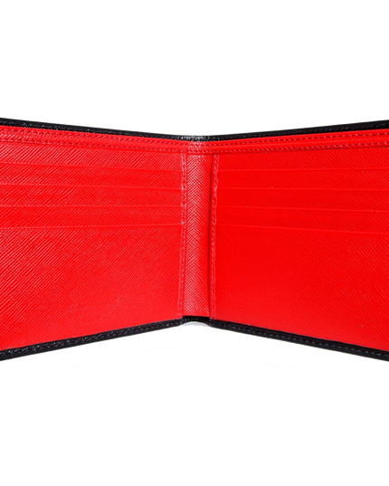 8 Credit Cards Bi-Color Saffiano Billfold Black-Red