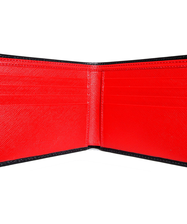 8 Credit Cards Bi-Color Saffiano Billfold Black-Red
