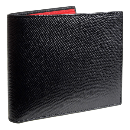 8 Credit Cards Bi-Color Saffiano Billfold Black-Red