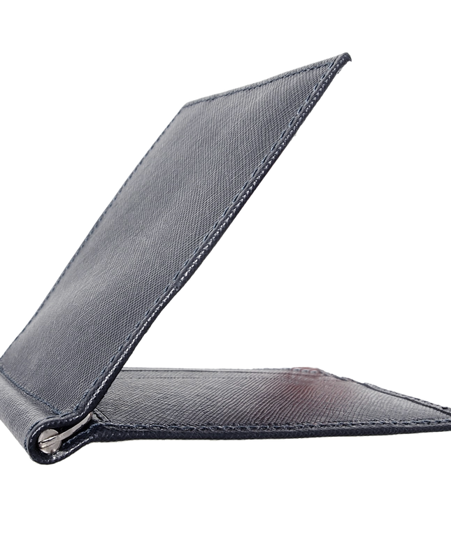 Navy Saffiano Money Clip 6 Card Slots