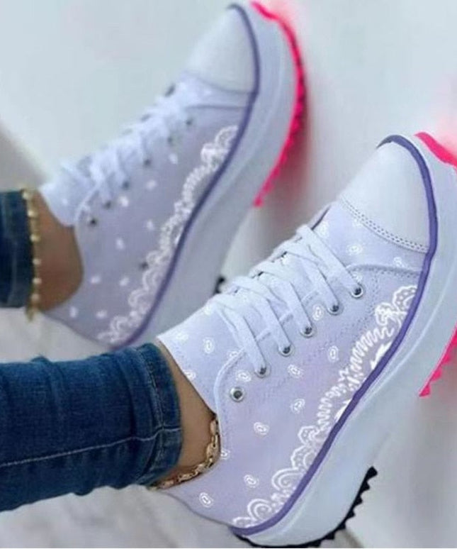 Fashion  Casual Sport Shoes Pattern Canvas Women Sneakers