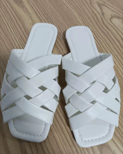 Casual Outdoor Women Slippers Leather Flat Beach Slides Summer