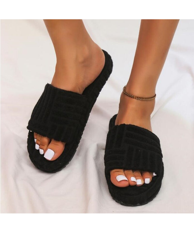 Thick Bottom Embossed Cotton Fur Women Slippers