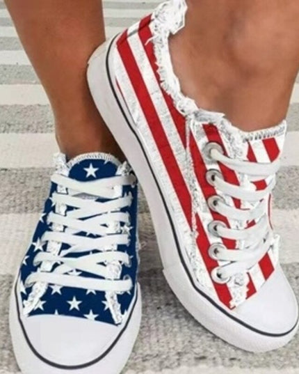 Blue Red Round Toe Casual Canvas Shoes Flat Sneakers Shoes
