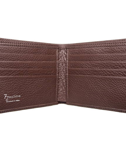 8 Credit Card Small Pebbled Leather Billfold Brown