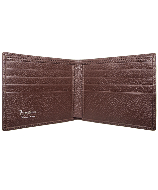 8 Credit Card Small Pebbled Leather Billfold Brown