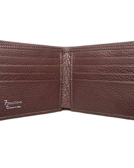 8 Credit Card Pebbled Leather Billfold Brown