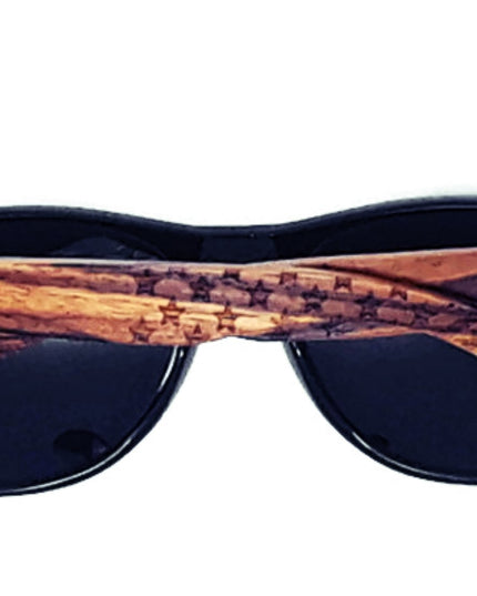 Zebrawood Sunglasses, Stars and Bars With Wooden Case, Polarized,