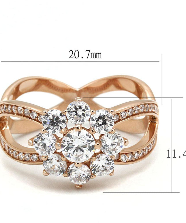 TS586 - Rose Gold 925 Sterling Silver Ring with AAA Grade CZ  in Clear