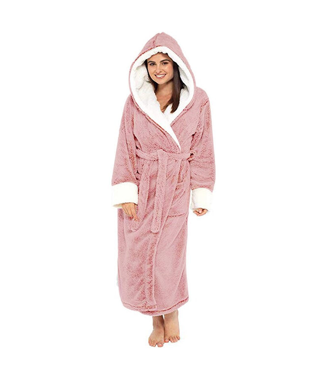 Bathrobe Long Sleeved Bathrobe Hooded Plush Robe Women Shawl  long