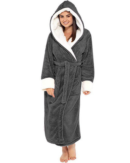 Bathrobe Long Sleeved Bathrobe Hooded Plush Robe Women Shawl  long
