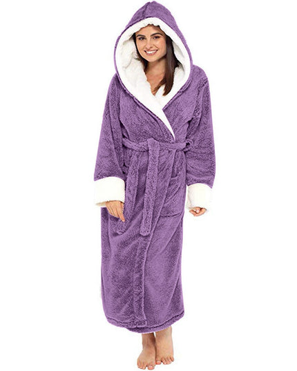 Bathrobe Long Sleeved Bathrobe Hooded Plush Robe Women Shawl  long