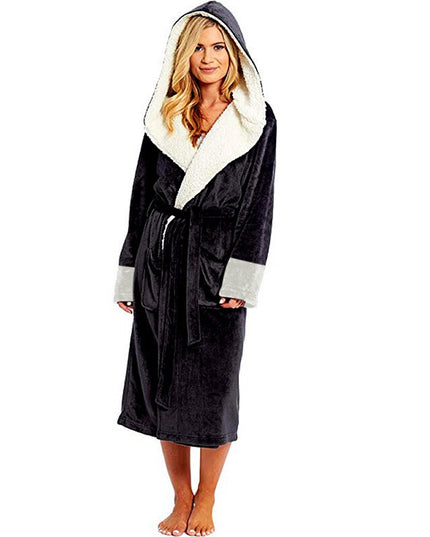 Bathrobe Long Sleeved Bathrobe Hooded Plush Robe Women Shawl  long