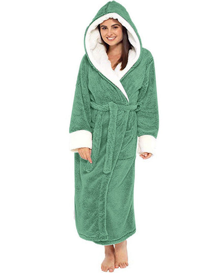 Bathrobe Long Sleeved Bathrobe Hooded Plush Robe Women Shawl  long
