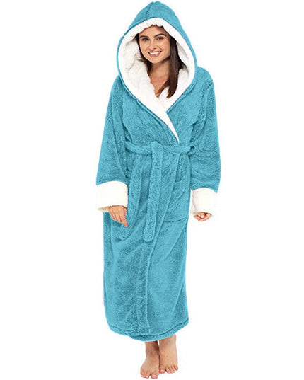 Bathrobe Long Sleeved Bathrobe Hooded Plush Robe Women Shawl  long