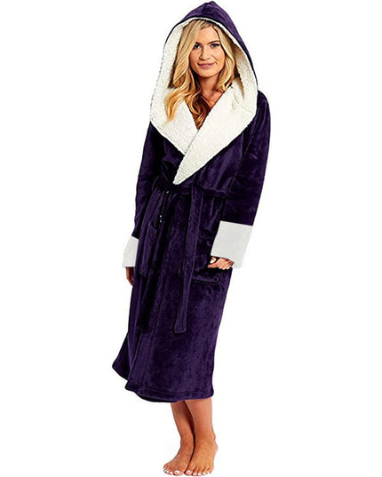 Bathrobe Long Sleeved Bathrobe Hooded Plush Robe Women Shawl  long