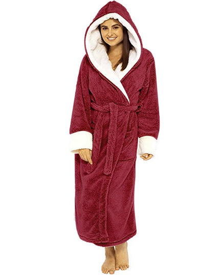 Bathrobe Long Sleeved Bathrobe Hooded Plush Robe Women Shawl  long