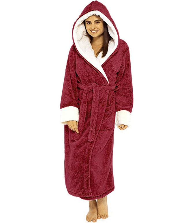 Bathrobe Long Sleeved Bathrobe Hooded Plush Robe Women Shawl  long