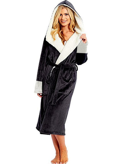 Bathrobe Long Sleeved Bathrobe Hooded Plush Robe Women Shawl  long