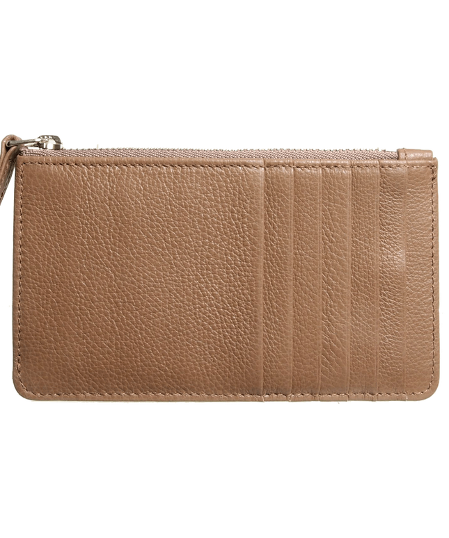 5 Credit Card Pebbled Leather Card Wallet With Zip Beaver