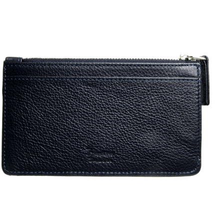 5 Credit Card Pebbled Leather Card Wallet With Zip Blue