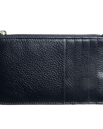 5 Credit Card Pebbled Leather Card Wallet With Zip Blue