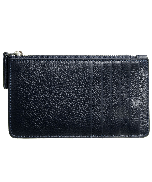 5 Credit Card Pebbled Leather Card Wallet With Zip Blue