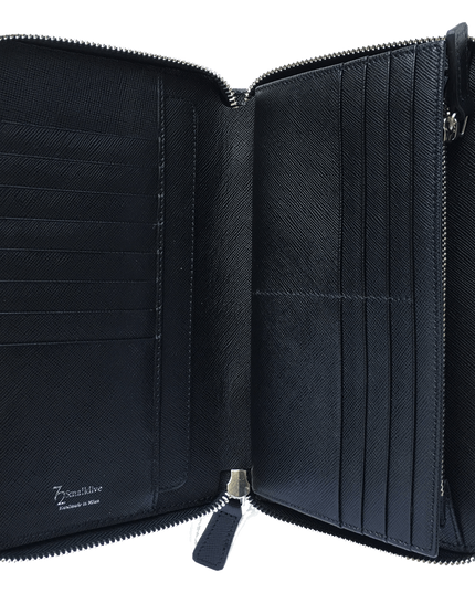 16 Credit Card Saffiano Organizer Zipped Wallet Black