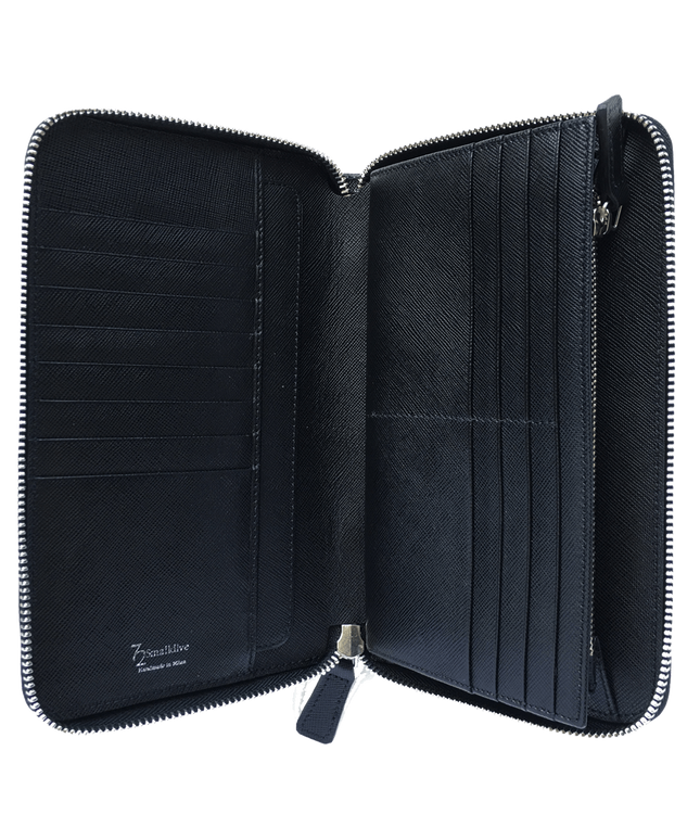 16 Credit Card Saffiano Organizer Zipped Wallet Black