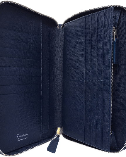 16 Credit Card Saffiano Organizer Zipped Wallet Blue