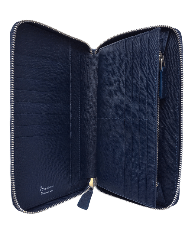 16 Credit Card Saffiano Organizer Zipped Wallet Blue