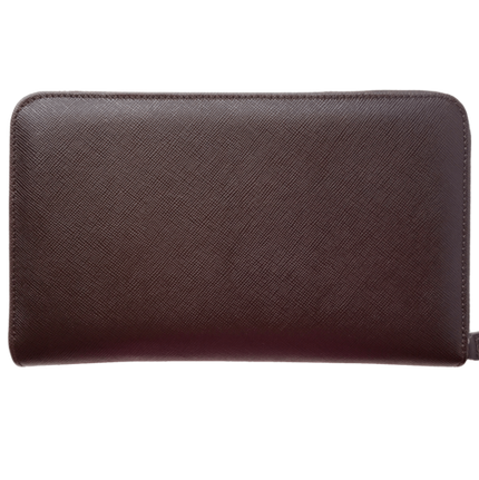 16 Credit Card Saffiano Organizer Zipped Wallet Brown