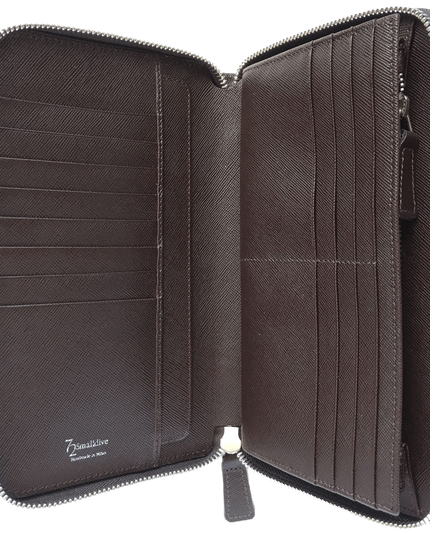 16 Credit Card Saffiano Organizer Zipped Wallet Brown