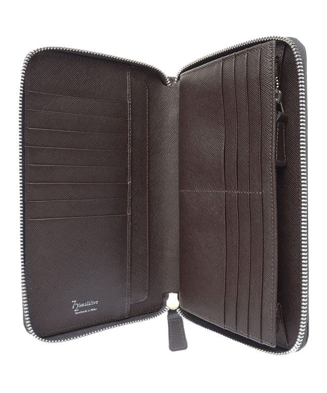 16 Credit Card Saffiano Organizer Zipped Wallet Brown
