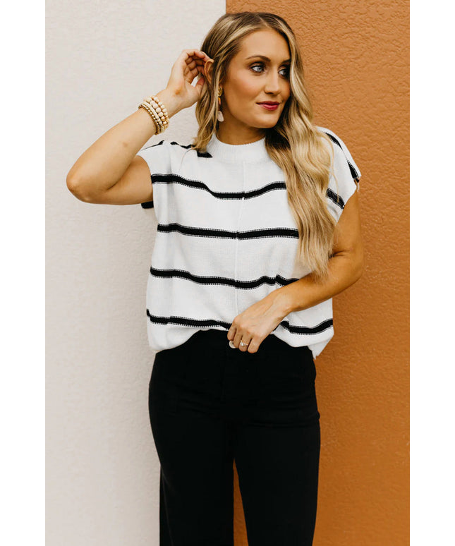 White Striped Batwing Sleeve Sweater Tee