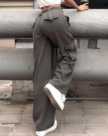 Vintage Multi Pocket Belt Casual Workwear Jeans Women