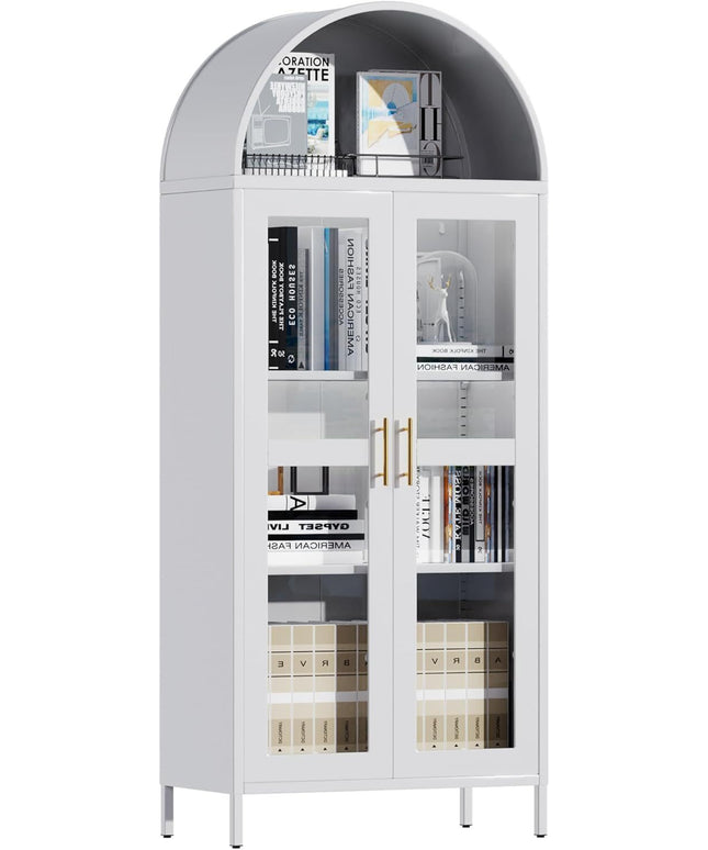 73 In Tall Metal Arched Cabinet, Kitchen Pantry Cabinet With Glass