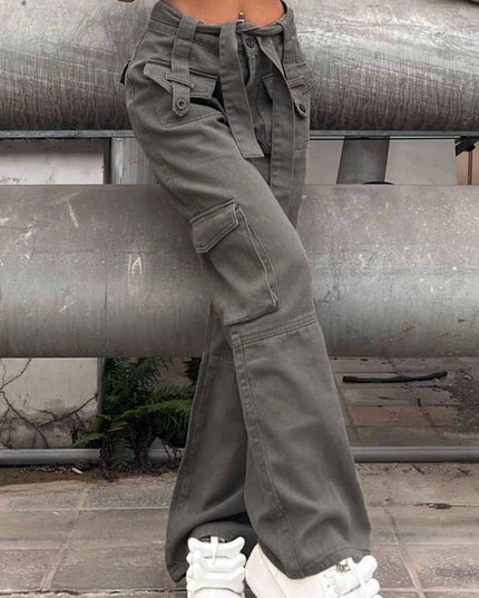 Vintage Multi Pocket Belt Casual Workwear Jeans Women