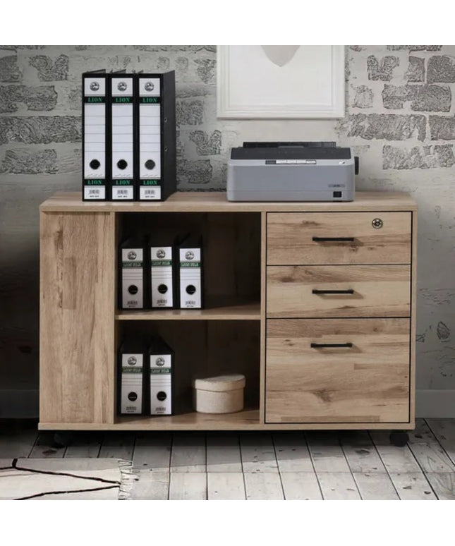 3-Drawer Black Oak Wood 39.37 In. W Lateral File Cabinet