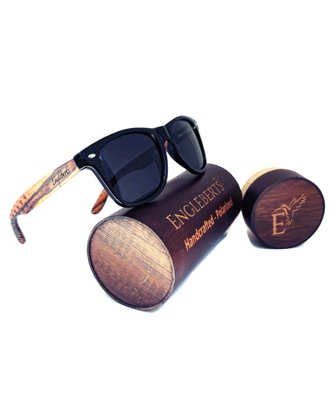 Zebrawood Sunglasses, Stars and Bars With Wooden Case, Polarized,