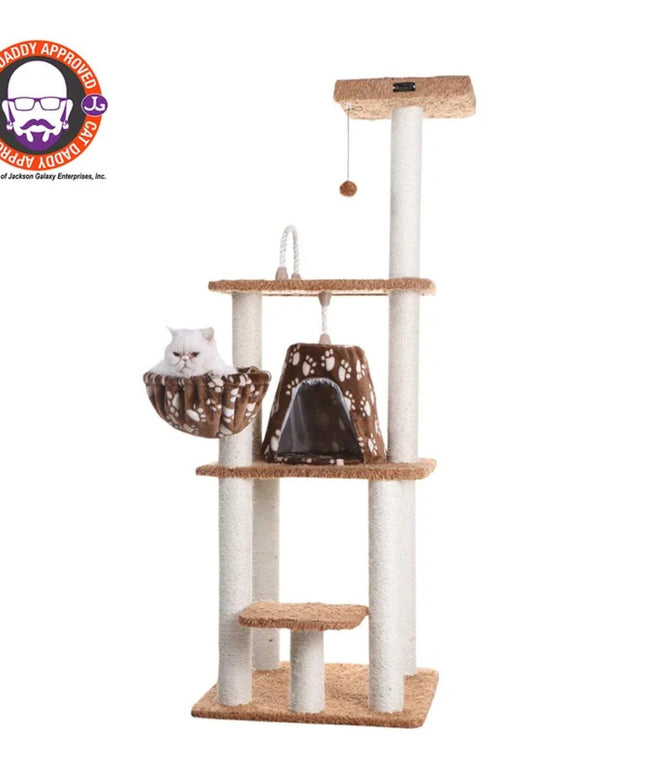 Armarkat Brown Carpet Cat Tower with Playhouse and Scratching Posts