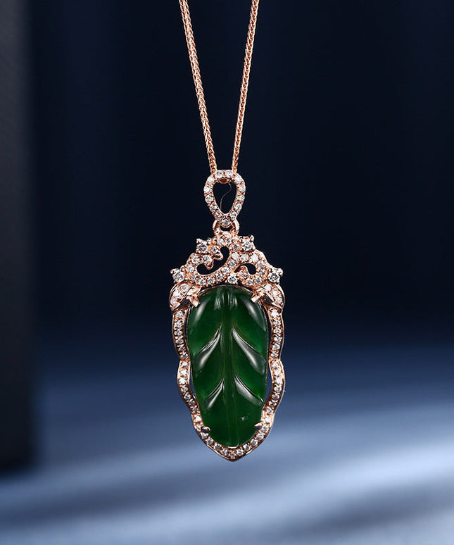 18K Gold Inlaid Emerald Necklace with Diamond Details