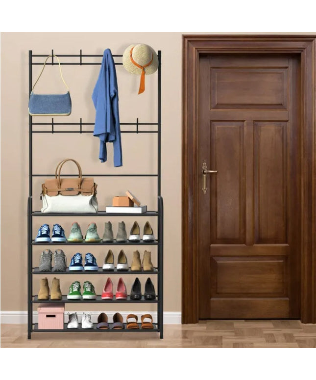 Entryway Coat Hat Rack Shoe Storage Shelf Shoe Rack Freestanding Hall
