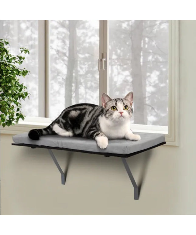 Cat Perch Window Mounted Shelf Bed With Velvet Cushion For Rest, Black